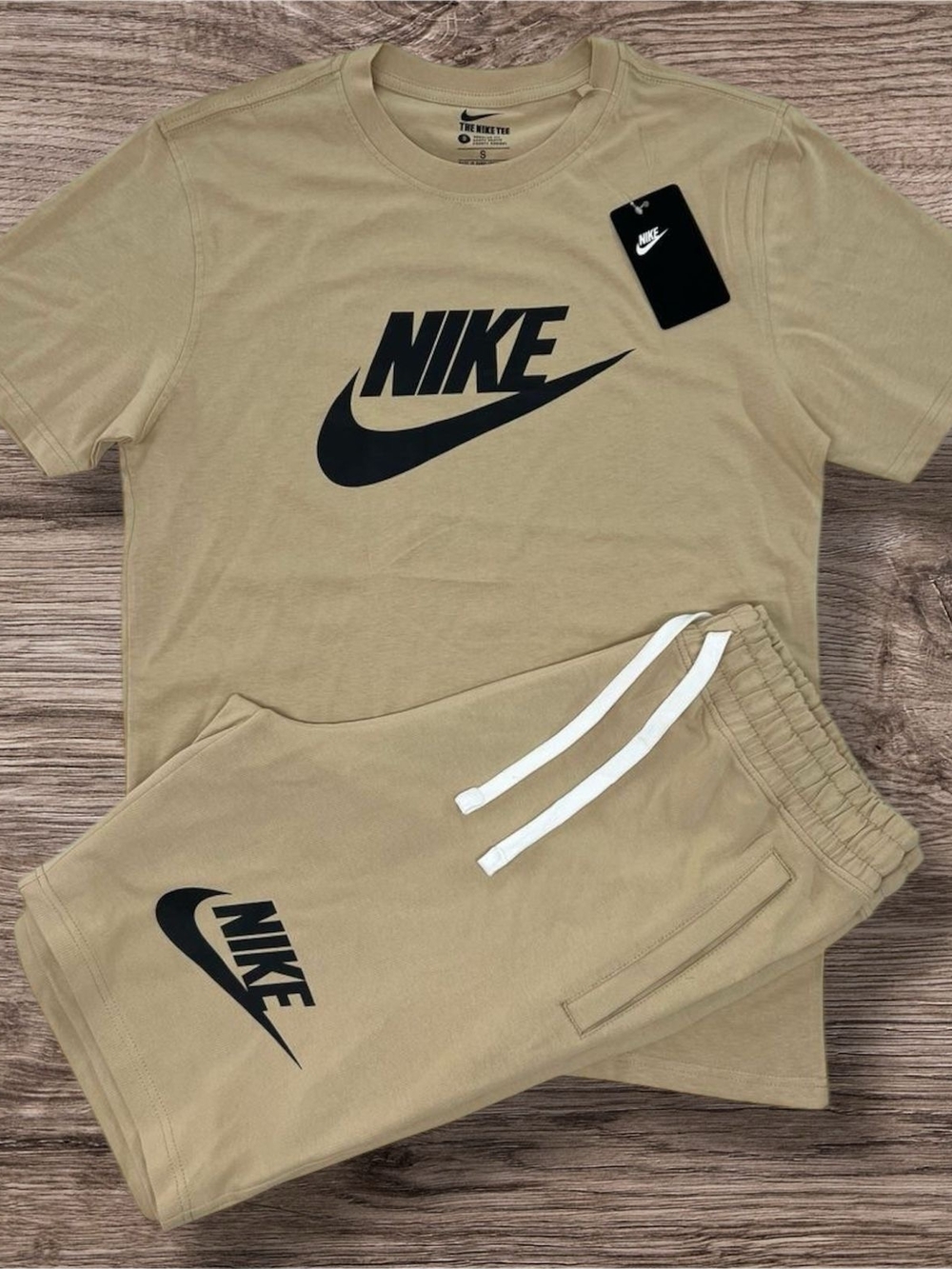 Tan Nike Logo Tee & Shorts Set
